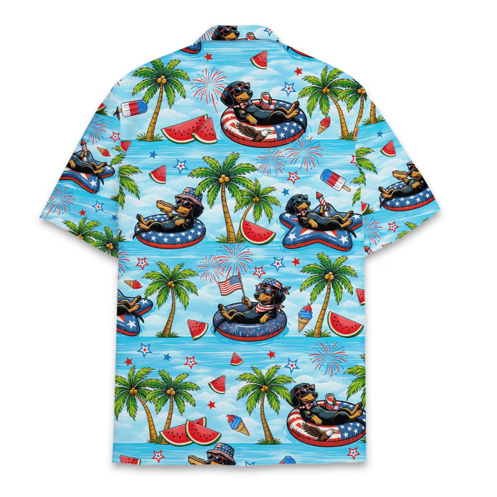 Dachshund USA Flag Beach Hawaiian Shirt For Men Women, Dachshund Patriotic Hawaiian Shirts HE0717