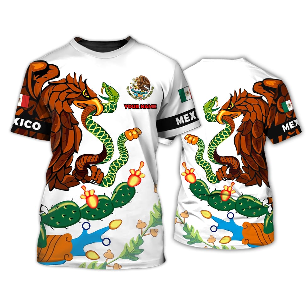 Customized With Name Mexico Snake Eagle Tshirt, 3D Mexico Shirt For Him Her, Mexican Shirts TO0778