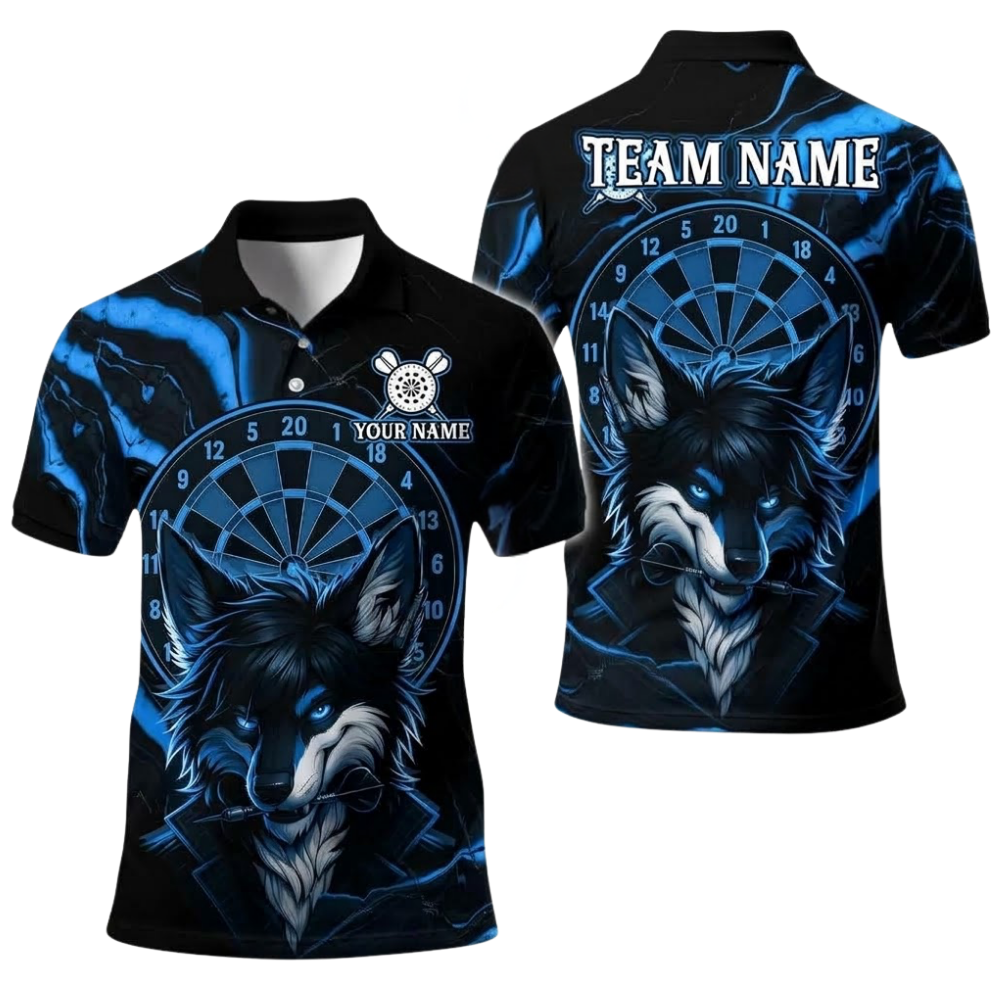 Custom Cool Wolf Men's Dart Polo Shirt, Custom Wolf Darts Team Shirts DE0116