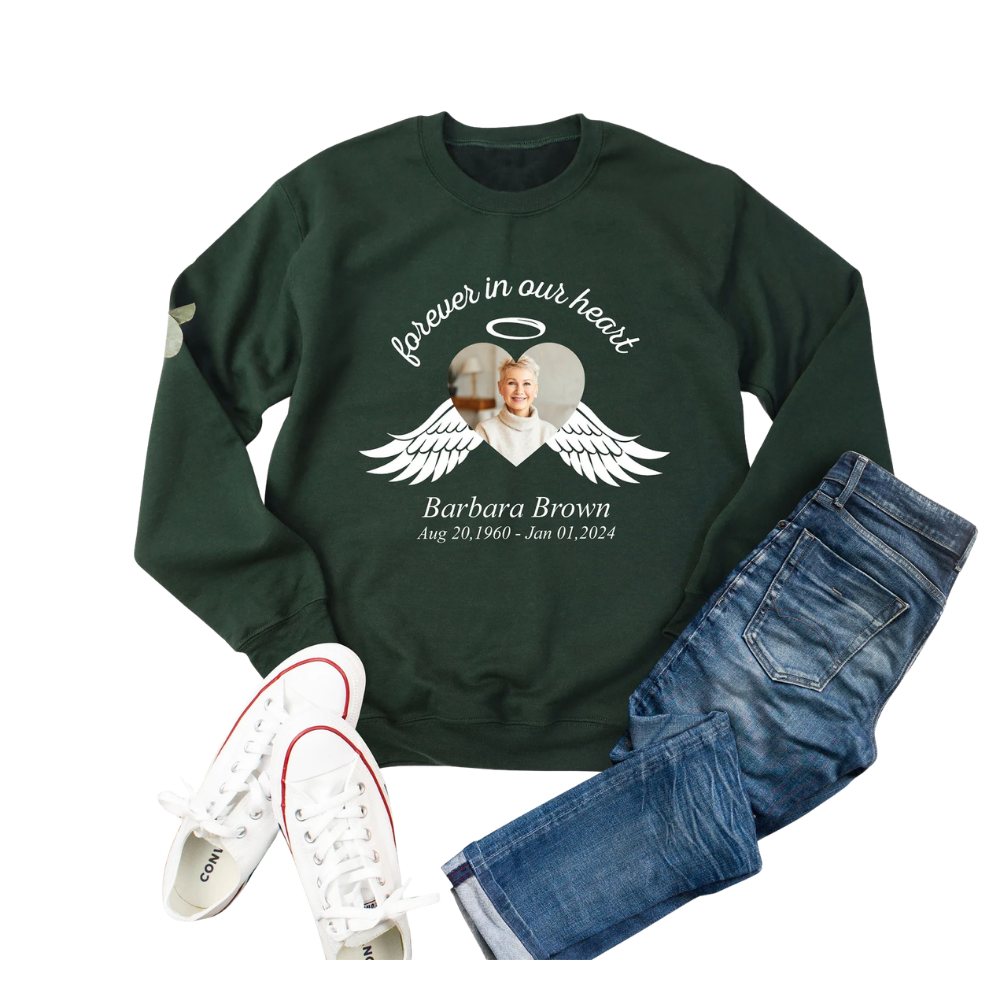 Forever In Our Heart Custom Photo Family Sweatshirt, Personalized Memorial Family Sweatshirts ET1387