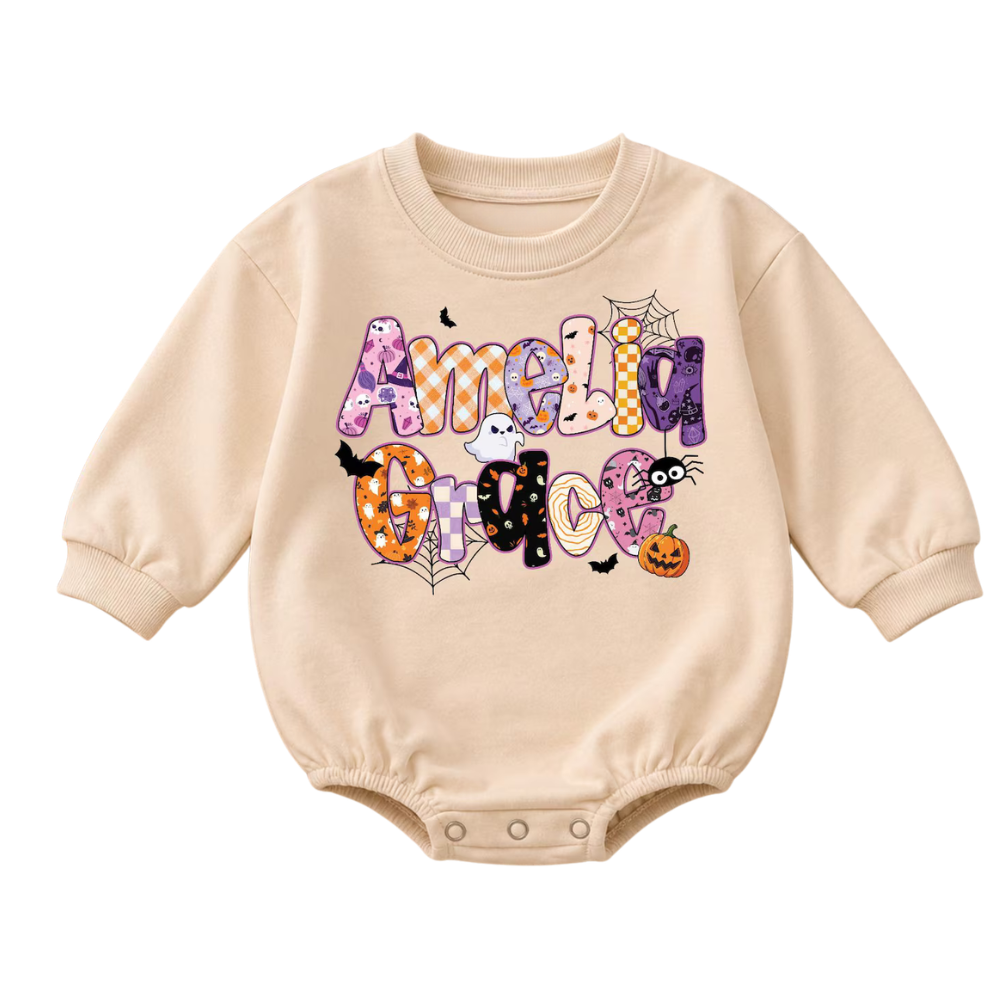 Custom Name Halloween Baby Romper Sweatshirt, Custom Halloween Romper Sweatshirt Baby BB0860