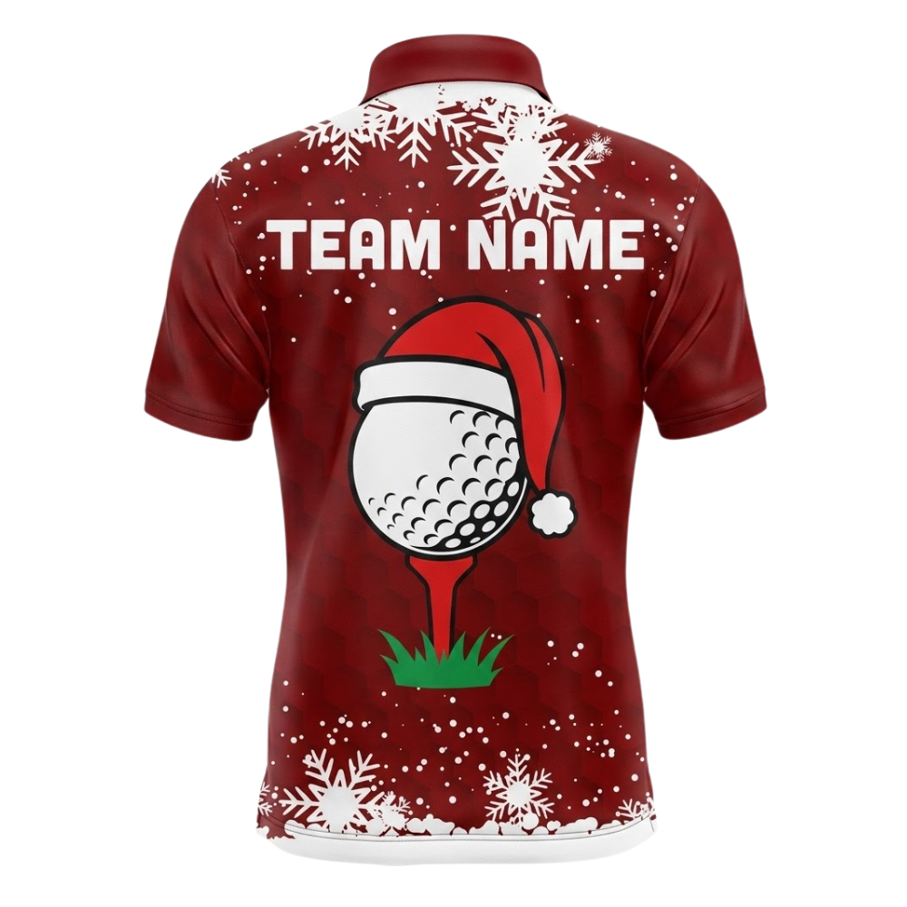 Custom Christmas Hat Golf Ball Men's Red Golf Polo Shirt, Custom Xmas Golf Shirt For Team GZ0346