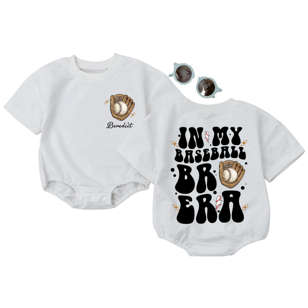 Personalized In My Baseball Bro Era Short Sleeve Baby Romper, Custom Baby Boy Baseball Romper BB0070