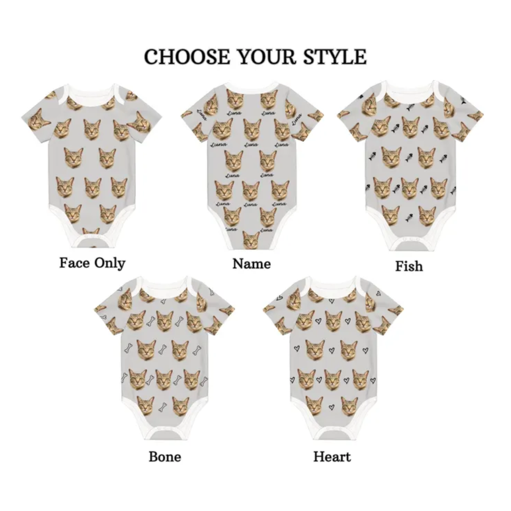 Custom Dog Photo Baby Bodysuit, Personalized Pet Faces Bodysuit Baby BB0738