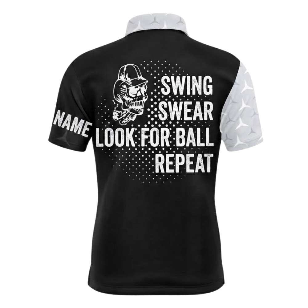 Swing Swear Look For Ball Repeat Custom Mens Skull Golf Polo Shirt, Custom Funny Golf Shirts With Name GZ0330