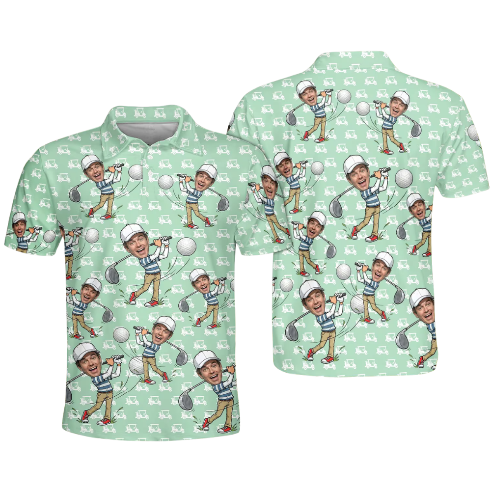 Custom Photo Golf Mens Polo Shirt Blue White, Custom Golf Shirt With Picture GE0569