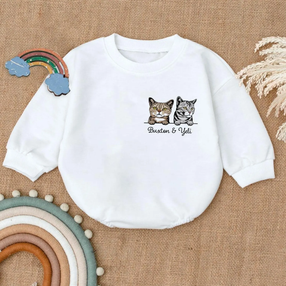 Personalized Cat Name Baby Romper Sweatshirt, Custom Baby Romper Sweatshirt With Pet Name BB0106