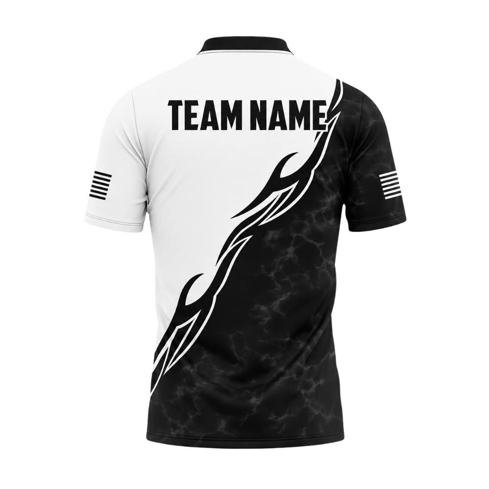 Custom Team Black And White Billiard Polo Shirt Men, Custom Billiard Shirts BIZ0314