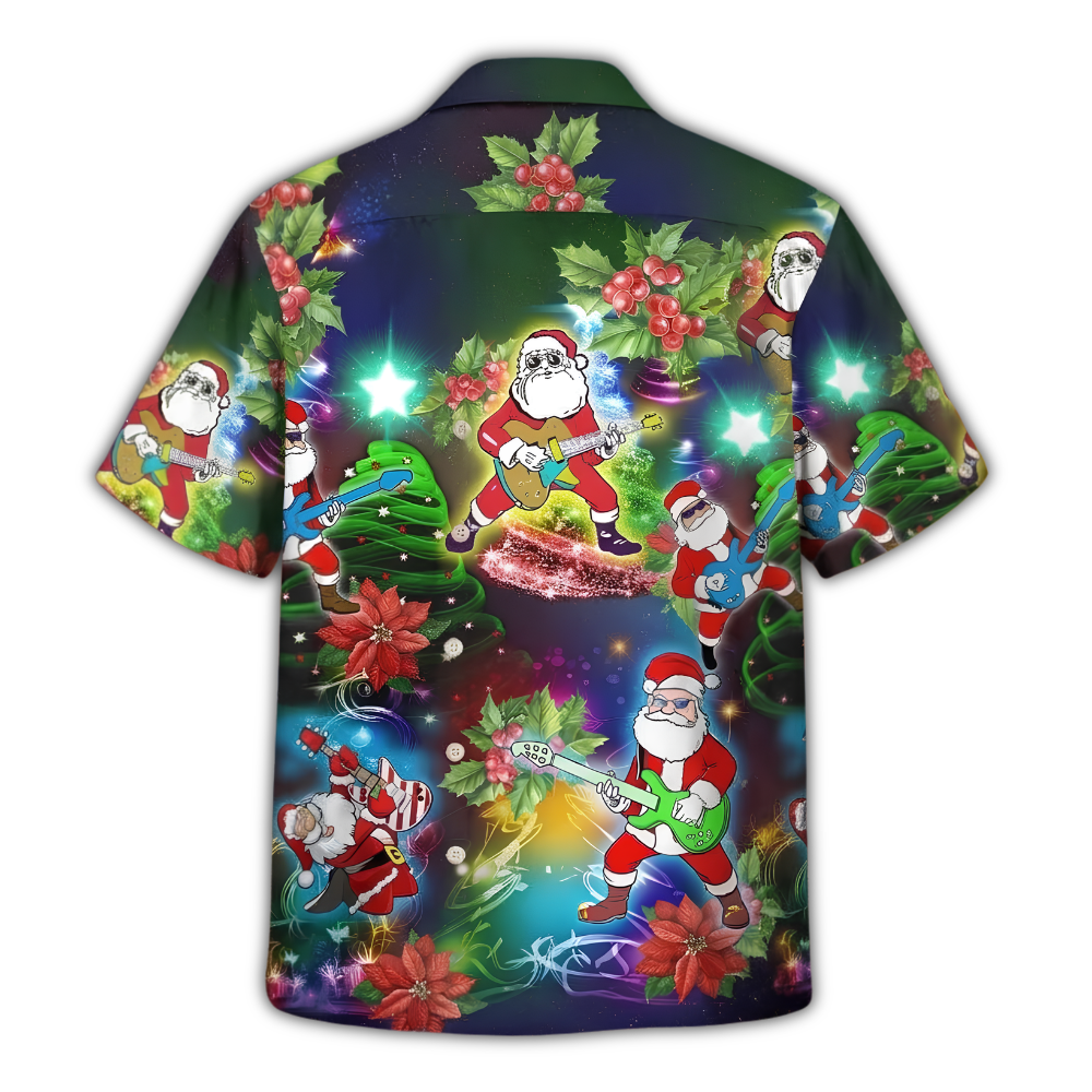 Santa Guitar Neon Hawaiian Shirt For Men Women, Christmas Rock Music Hawaiian Shirt HE0927