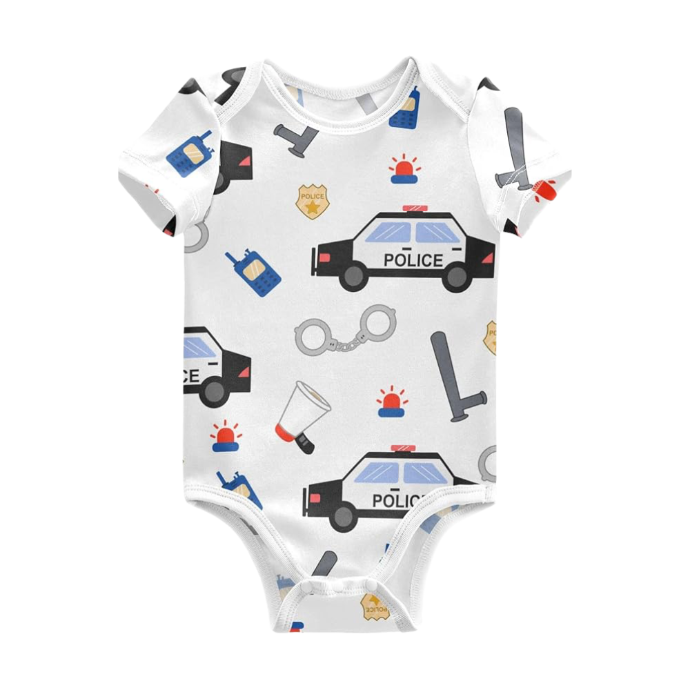 Police Car Baby Short Sleeve Bodysuit 3D Printed, Baby Police Bodysuit BB0739
