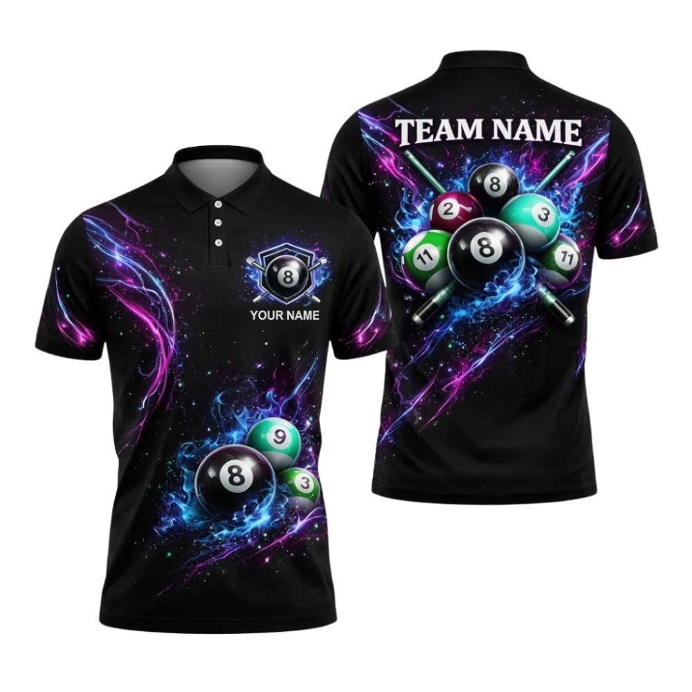 Custom Team Neon Green Energy Billiard Polo Shirt For Men, Custom Team Billiard Shirt BIZ0334