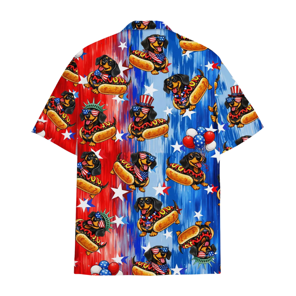 Dachshund Hot Dog American Flag Hawaiian Shirt For Men Women, Dachshund 4th Of July Hawaiian Shirts HE0368