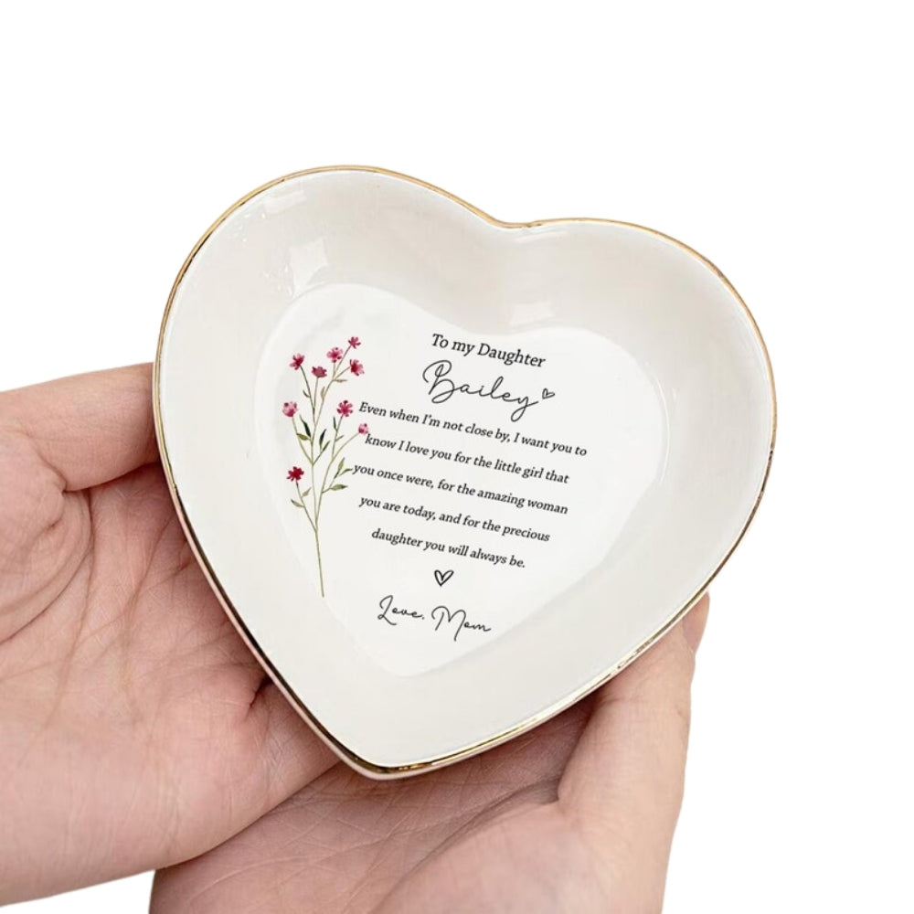 Personalized To My Daughter Floral Ring Dish From Mom Of Bride, Custom Wedding Jewelry Dish For Daughter WD0081