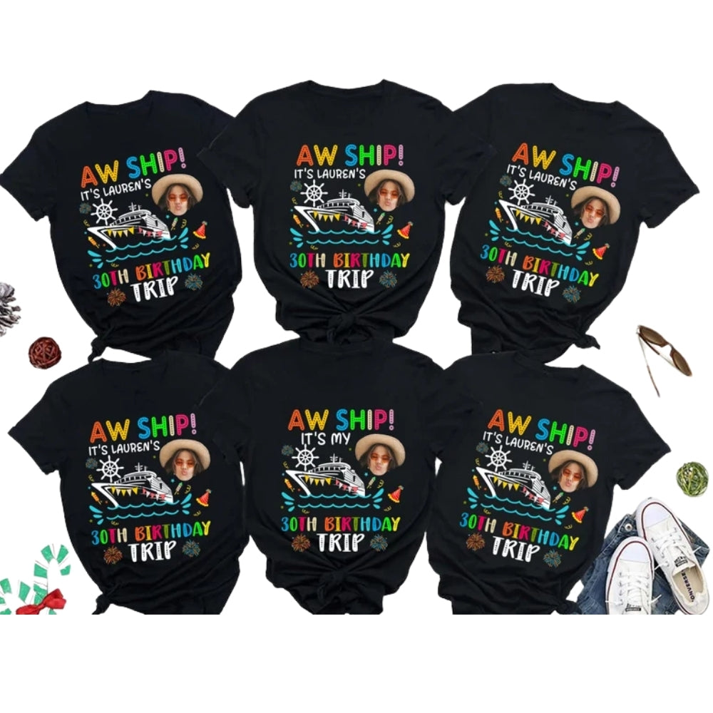 Custom Photo 30th Birthday Cruise Trip Matching Family T Shirts, Custom Birthday Cruise Family Shirts With Photo ET0513