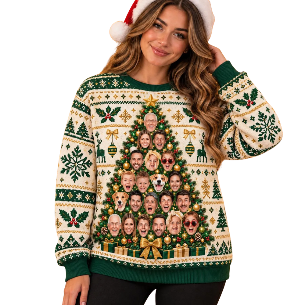 Custom Faces Christmas Tree Ugly Sweatshirts For Family, Custom Photo Christmas Ugly Sweater 2D1255