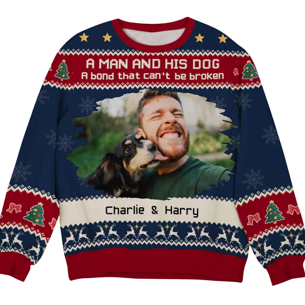 A Man And His Dog Custom Pet Photo Christmas Sweatshirt, Personalized Dog Lover Sweatshirt For Christmas 2D1217