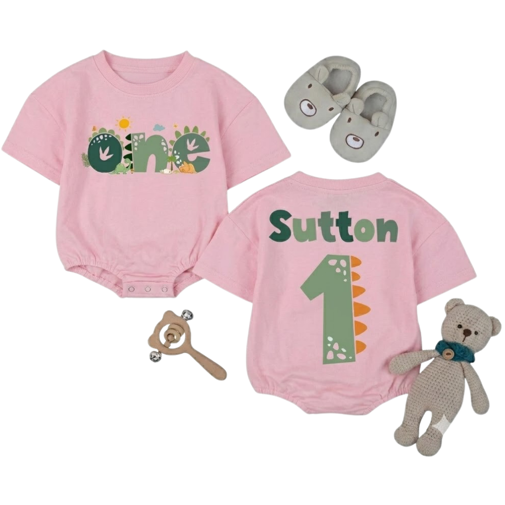Personalized Dinosaur One Birthday Baby T Shirt Romper, Custom Dinosaur 1st Birthday Baby Romper BB0263