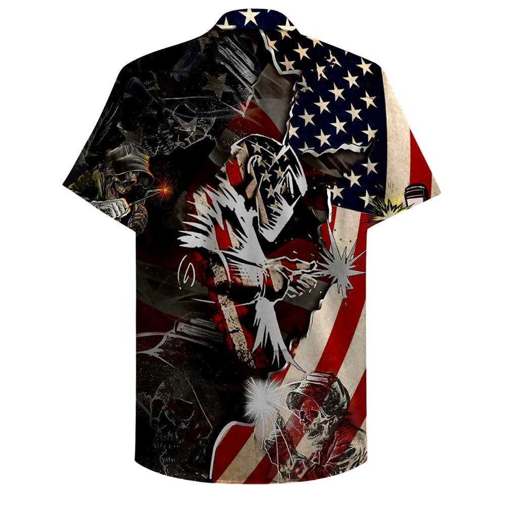 American Flag Welder Hawaiian Shirt For Mens, Welder Patriotic Hawaiian Shirts HE0417
