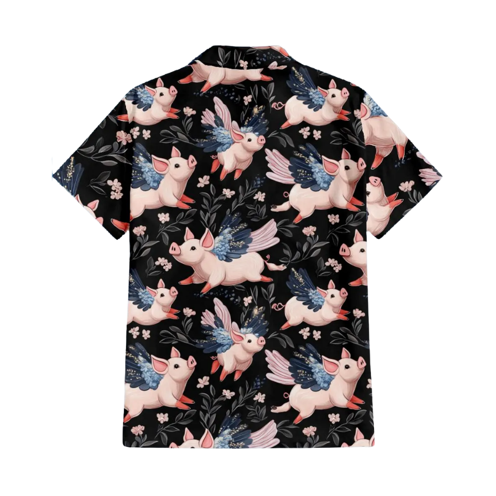 Flying Pig Black Pink Hawaiian Shirt Men Women, Pig Lover Hawaiian Shirts HE0367