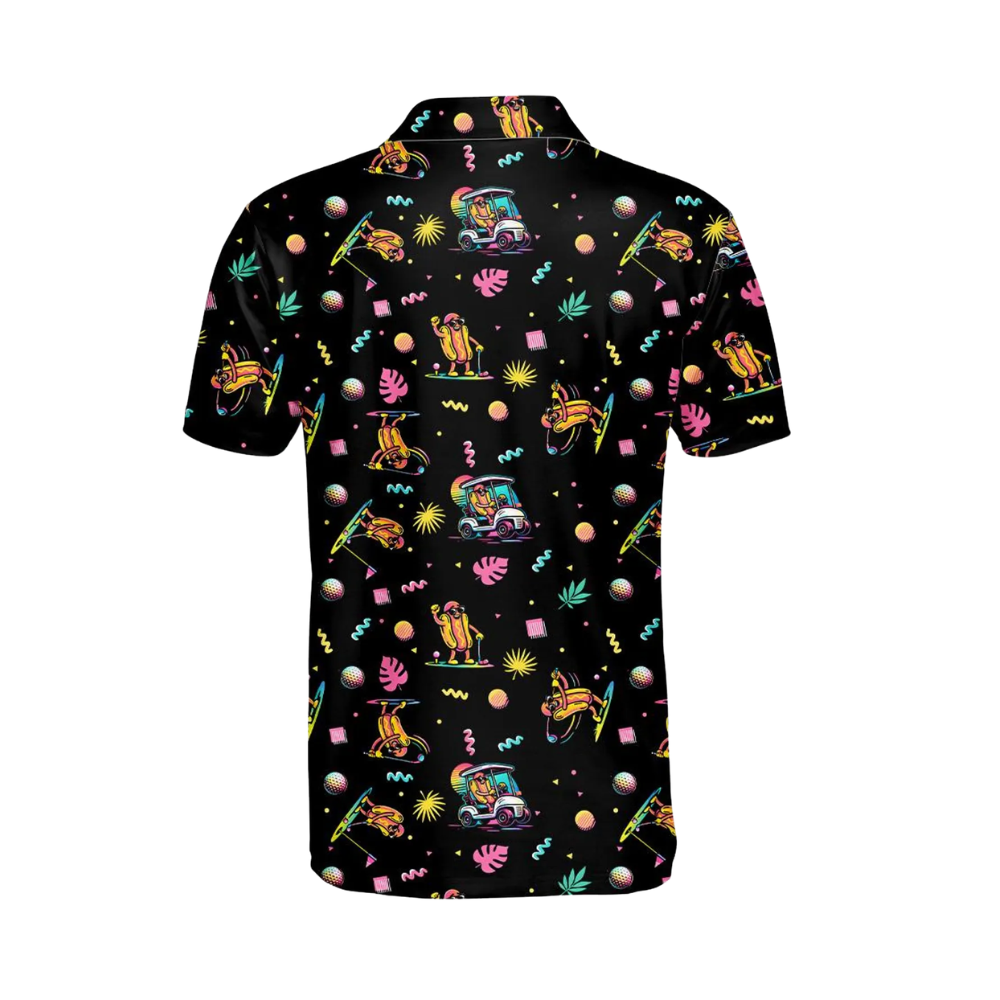 Funny Hotdog Neon Golf Men Polo Shirt, Hotdog Golf Shirts GE0429