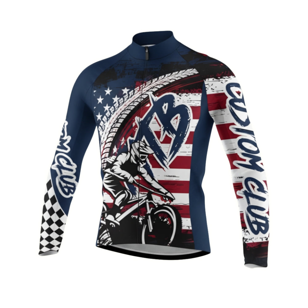 Custom USA Flag MTB Cycle Long Sleeve Jersey For Mens, Custom Patriotic Cycling MTB Jerseys For Team CZ0115