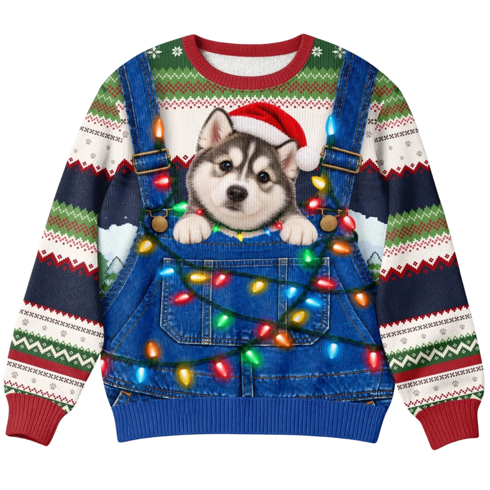Custom Dog Photo Ugly Christmas Sweatshirt, Custom Pet Lover Christmas Ugly Sweater 2D1260