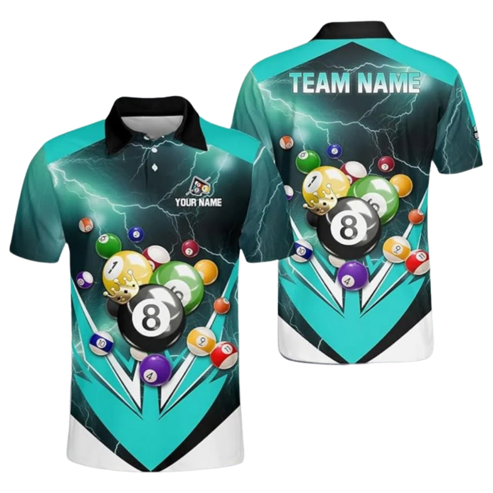 Custom Green Thunder Billiard Men Polo Shirt, Custom Pool Billiard Team Shirts BIZ0161