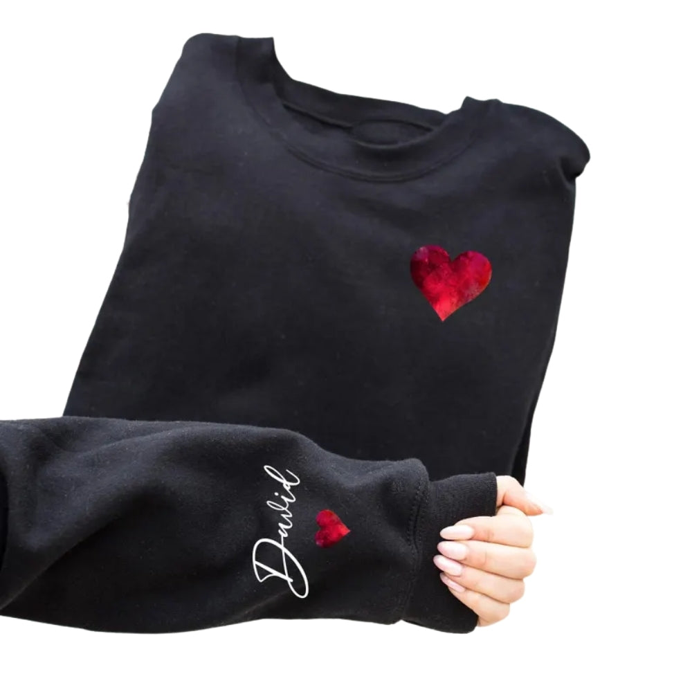 Custom Valentines Day Sweatshirt With Name on Sleeve, Custom Valentine Heart Sweatshirt 2D0825