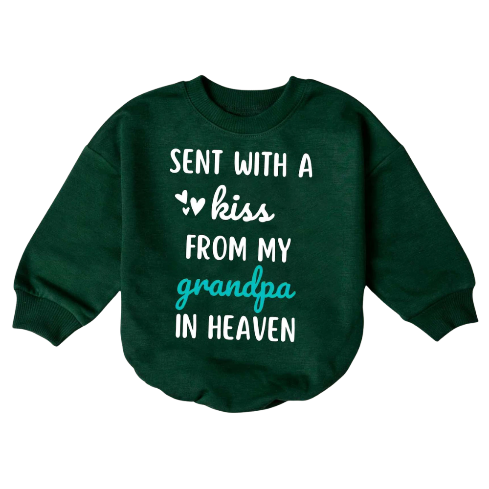 Sent With A Kiss From My Grandpa In Heaven Baby Romper Sweatshirt, Memorial Baby Romper Sweatshirt BB0533