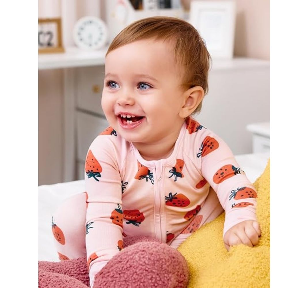 Berry Light Pink Baby Convertible Zippy Romper, Strawberry Baby Convertible Romper BB0372