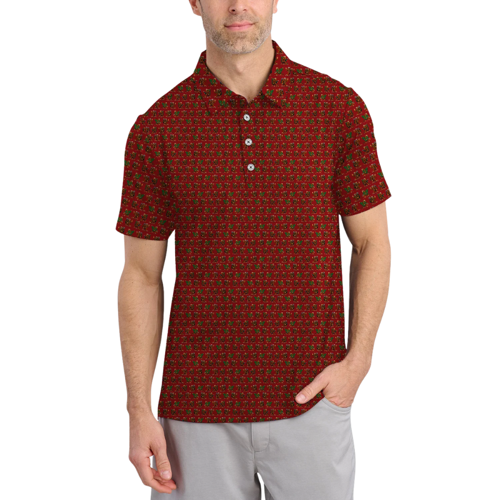 Men's Christmas Sasquatch Golf Polo Shirt Red, Bigfoot Christmas Golf Shirt GZ0349