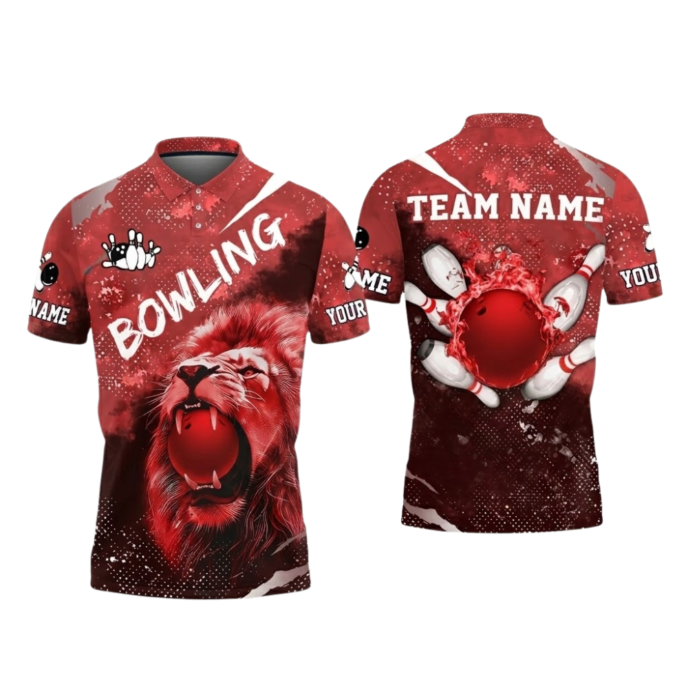 Custom Lion Blue Bowling Mens Polo Shirt, Custom Team Lion Bowling Shirt BZ0829