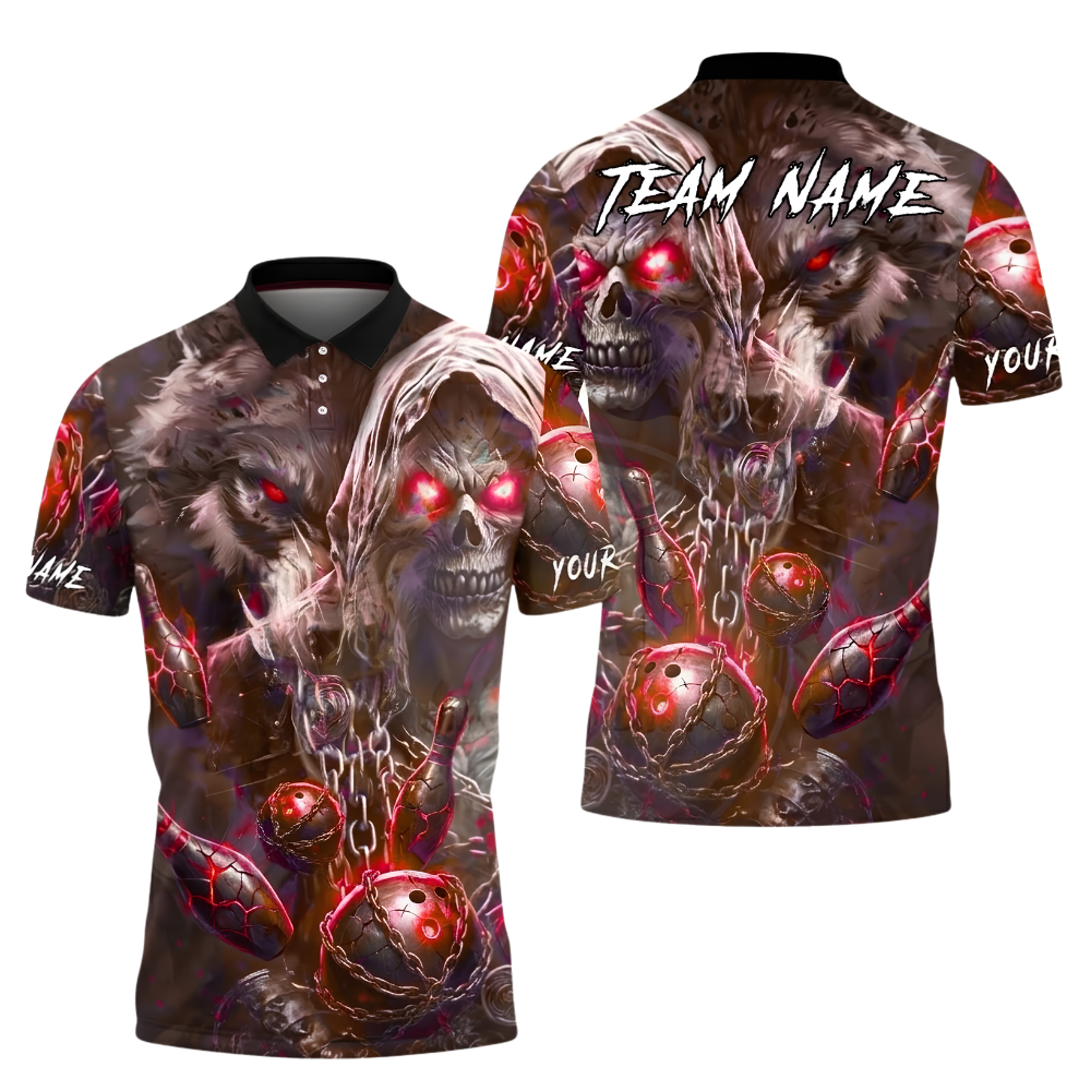 Skull And Wolf Custom Mens Bowling Polo Shirt, Custom Team Skull Bowling Shirt BZ1039