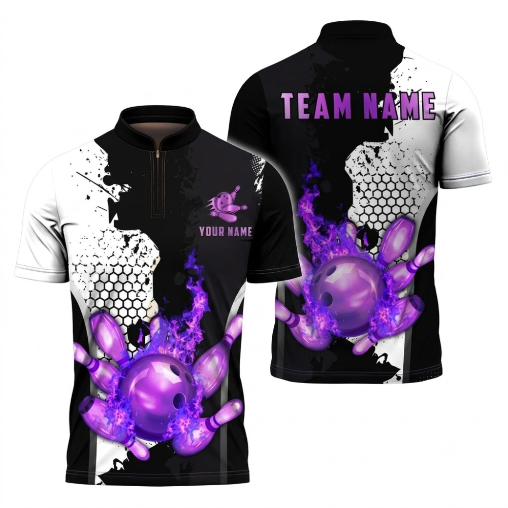 Custom Flame Gold Black Bowling Jersey For Men, Custom Flame Bowling Team Shirt BZ0852