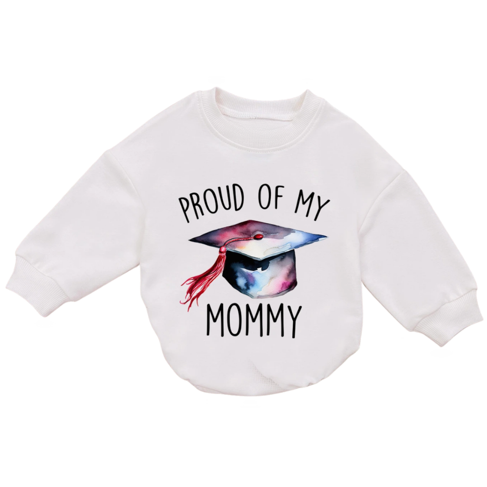Proud Of My Mommy Custom Baby Romper Sweatshirt, Personalized Mom Graduation Romper Sweatshirt For Baby BB0692