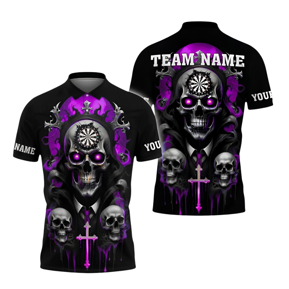Custom Skull Red Darts Polo Shirt For Men, Custom Skull Darts Team Shirt DZ0162
