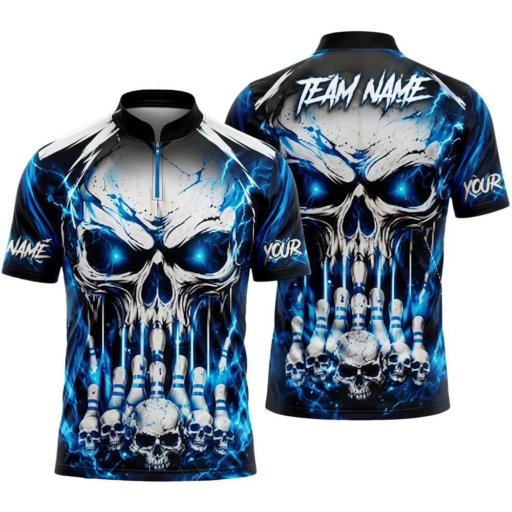 Custom Skull Red Bowling Jersey For Men, Custom Skull Bowling Team Shirts BZ0974