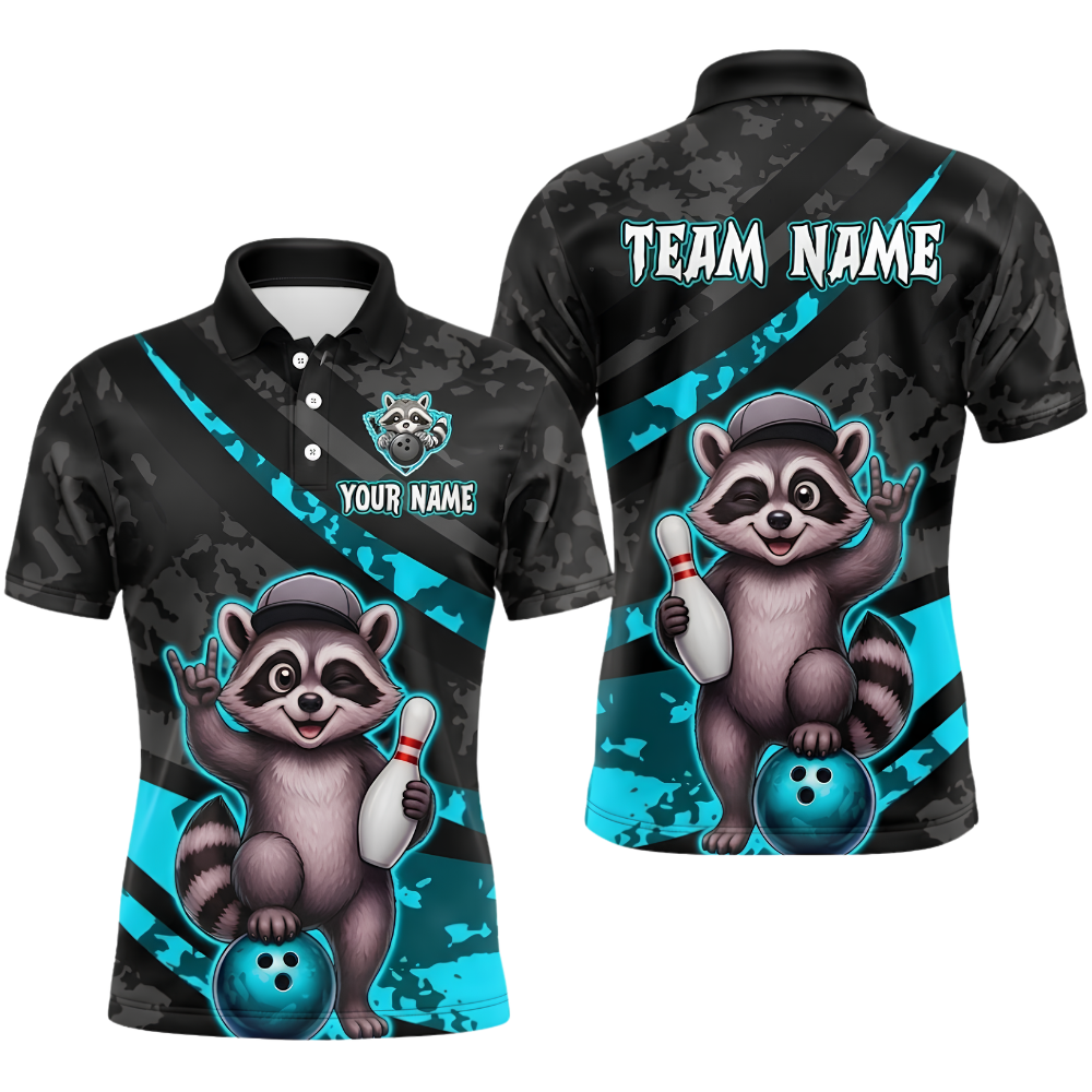 Custom Mens Raccoon Funny Bowling Polo Shirt, Custom Raccoon Bowling Shirt For Team BZ1002