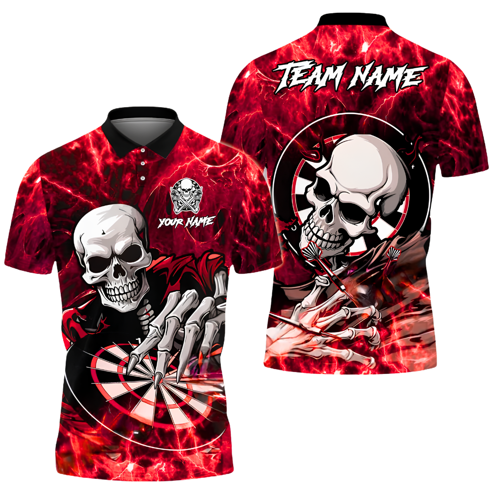 Custom Skull Blue Flame Darts Polo Shirt For Men, Custom Skull Darts Team Shirt DZ0171