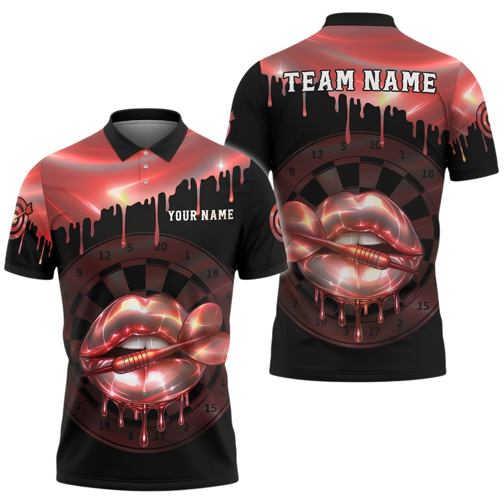 Neon Lips Custom Mens Darts Polo Shirt For Men, Custom Team Neon Dart Shirts DZ0156