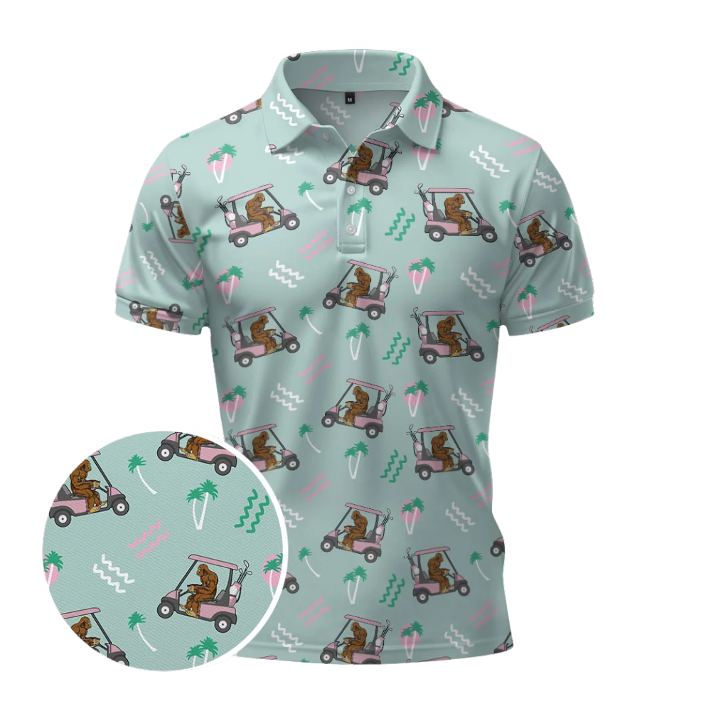 Aloha Bigfoot Men's Blue Golf Polo Shirt, Bigfoot Golf Shirts GZ0426