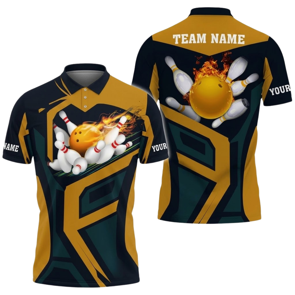 Custom Purple Flame Bowling Polo Shirt For Men, Custom Flame Bowling Team Shirt BZ0896