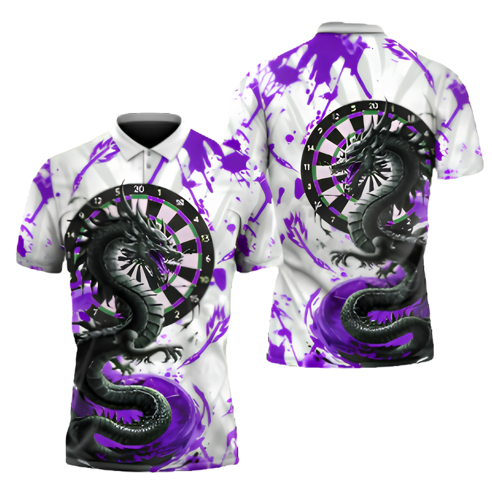 Custom Dragon Red White Darts Polo Shirt For Men, Custom Dragon Team Dart Shirts DZ0142