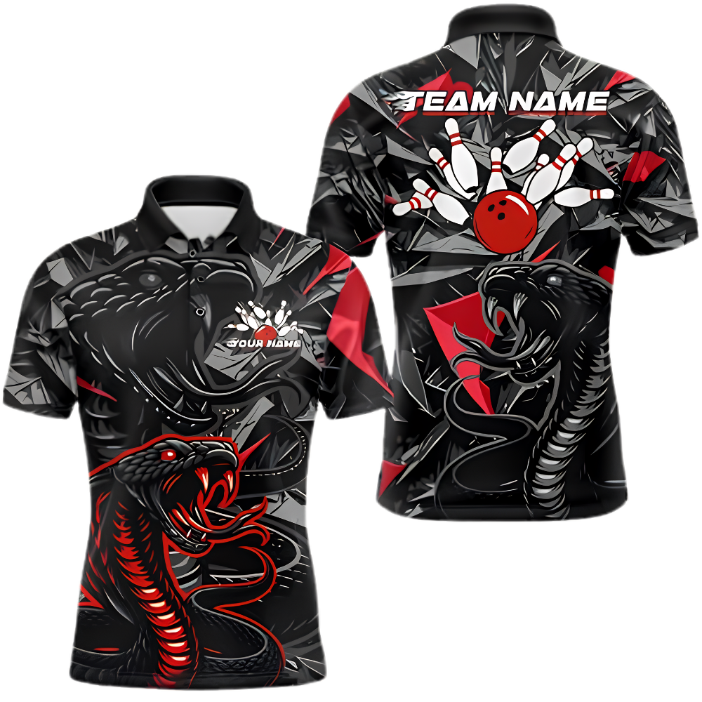 Custom Cobra Snake Mens Bowling Polo Shirt, Custom Snake Bowling Team Shirt BZ1009