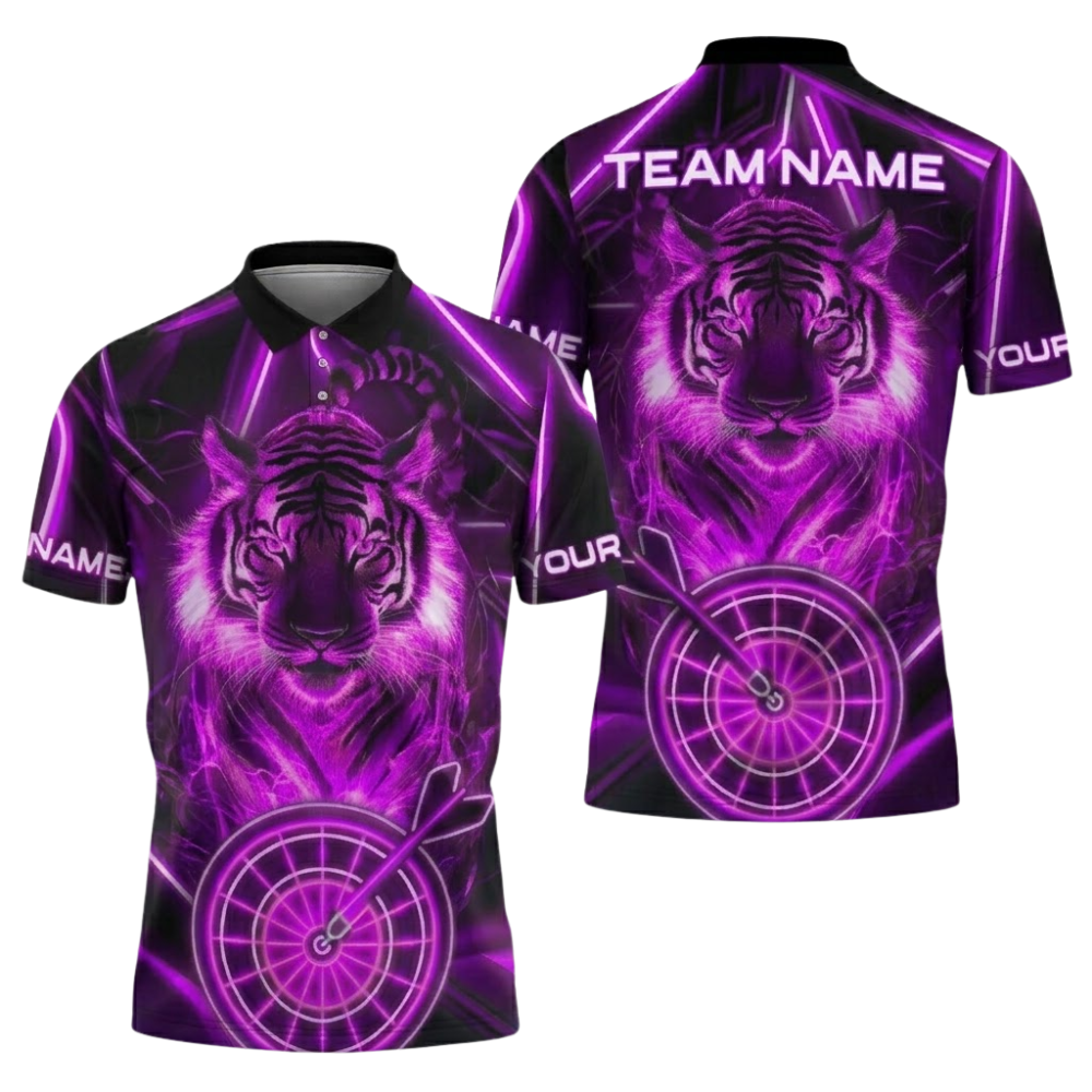 Custom Tiger Neon Blue Dart Mens Polo Shirt, Custom Tiger Dart Team Shirts DZ0135