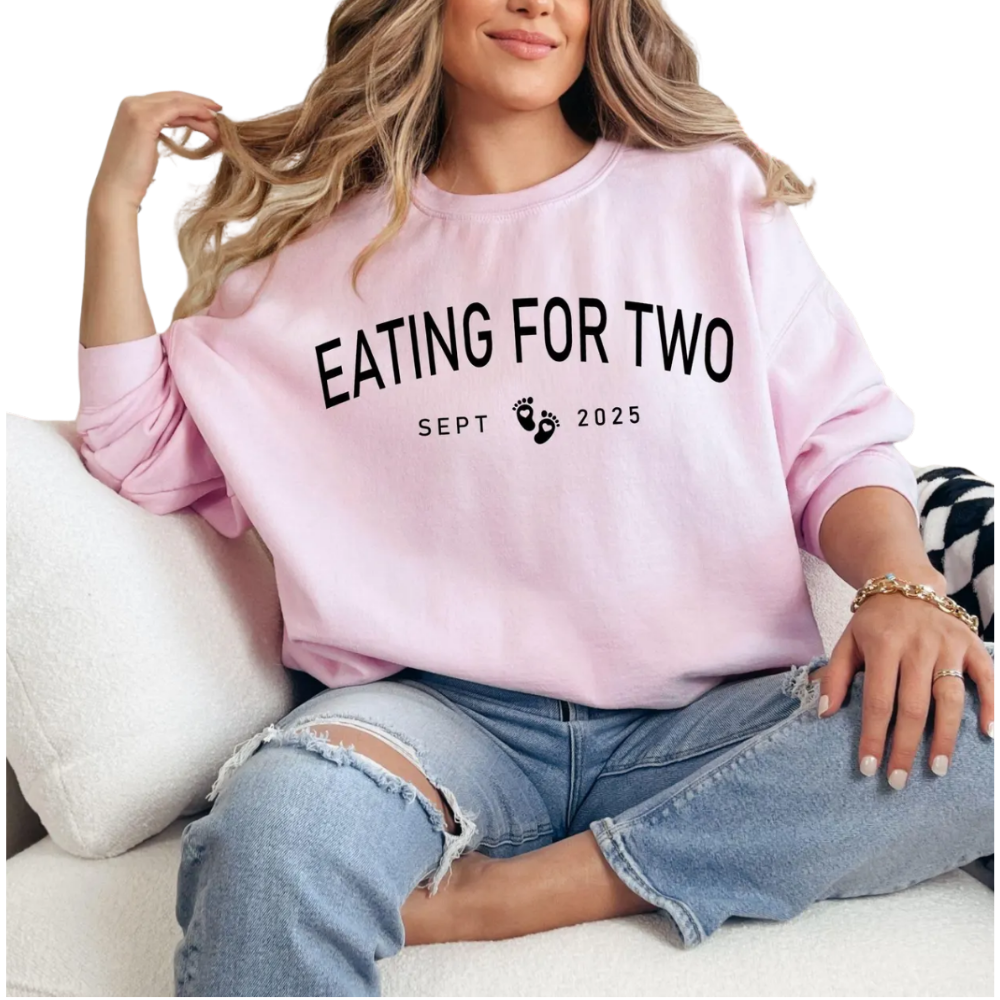 Eating For Two Beer For Three Matching Pregnancy Announcement Sweatshirt, Funny Baby Reveal Couple Sweatshirts ET1486