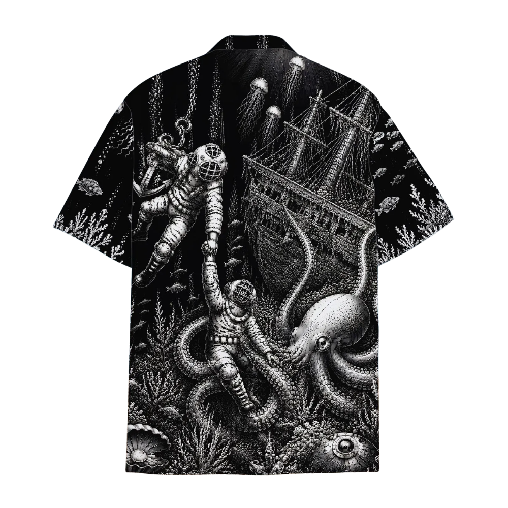 Diver Octopus Black Hawaiian Shirt Men Women, Diver Hawaiian Shirt HE0537