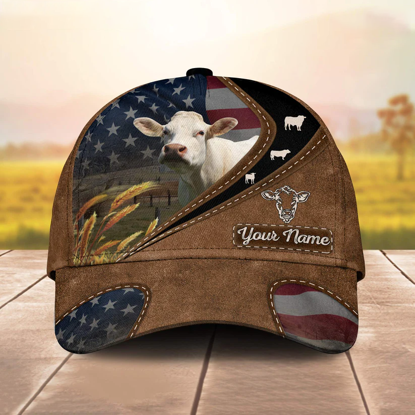 Charolais Leather Pattern American Customized Name Cap CA0159