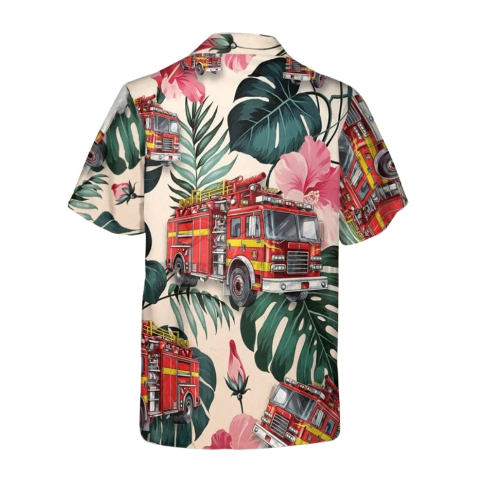 Fire Truck Tropical Hawaiian Shirt Mens, Firefighter Hawaiian Shirts HE0169