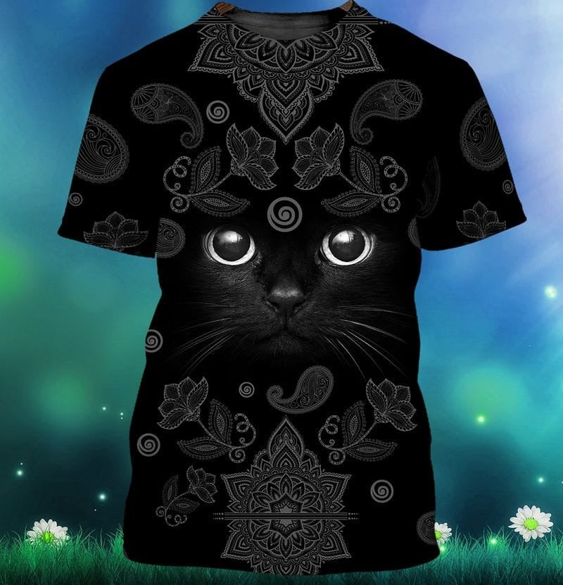 3D All Over Print Mitru Mandala Black Cat Shirt, Black Cat Shirts TO1010